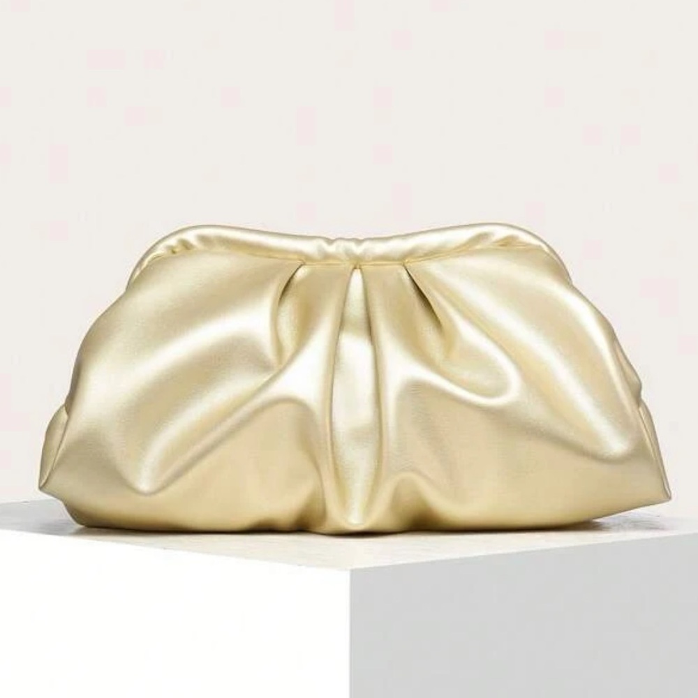 Vegan Leather Gold Color Clutch Bag - Picture 2 of 6